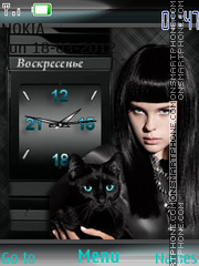 Скриншот темы Girl And Black Cat Clock