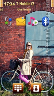 Smiling Blonde Girl Riding Bicycle tema screenshot