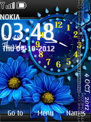 Blue flower dual clock Theme-Screenshot