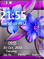 Blue Flower Digital Clock Theme-Screenshot