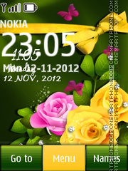 Pink and Yellow Roses Clock tema screenshot