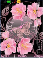 Pink Flowers and Clock theme screenshot