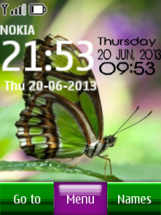 Green butterfly digital clock tema screenshot