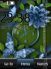 Green Dual Clock and Butterfly tema screenshot