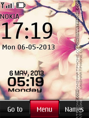 Fucsia Flower Digital Clock es el tema de pantalla