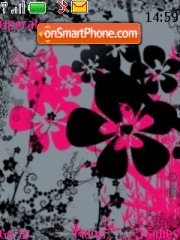 Скриншот темы Black and pink flowers