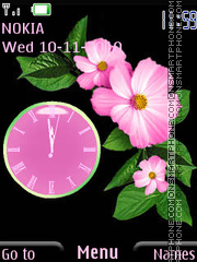 Pink flowers Clock tema screenshot