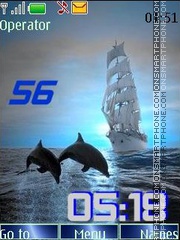 Скриншот темы Waves a sail dolphins swf